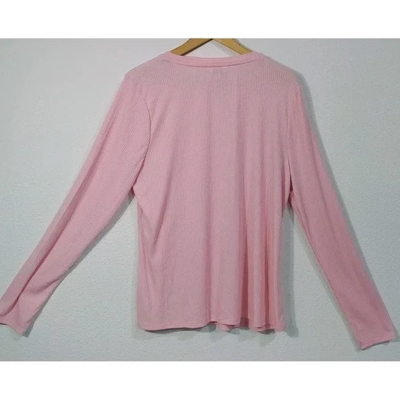 Crown & Ivy Pink Ribbed Long Sleeve Size XXL Crew Neck Pullover Shirt Top Casual - Picture 6 of 12
